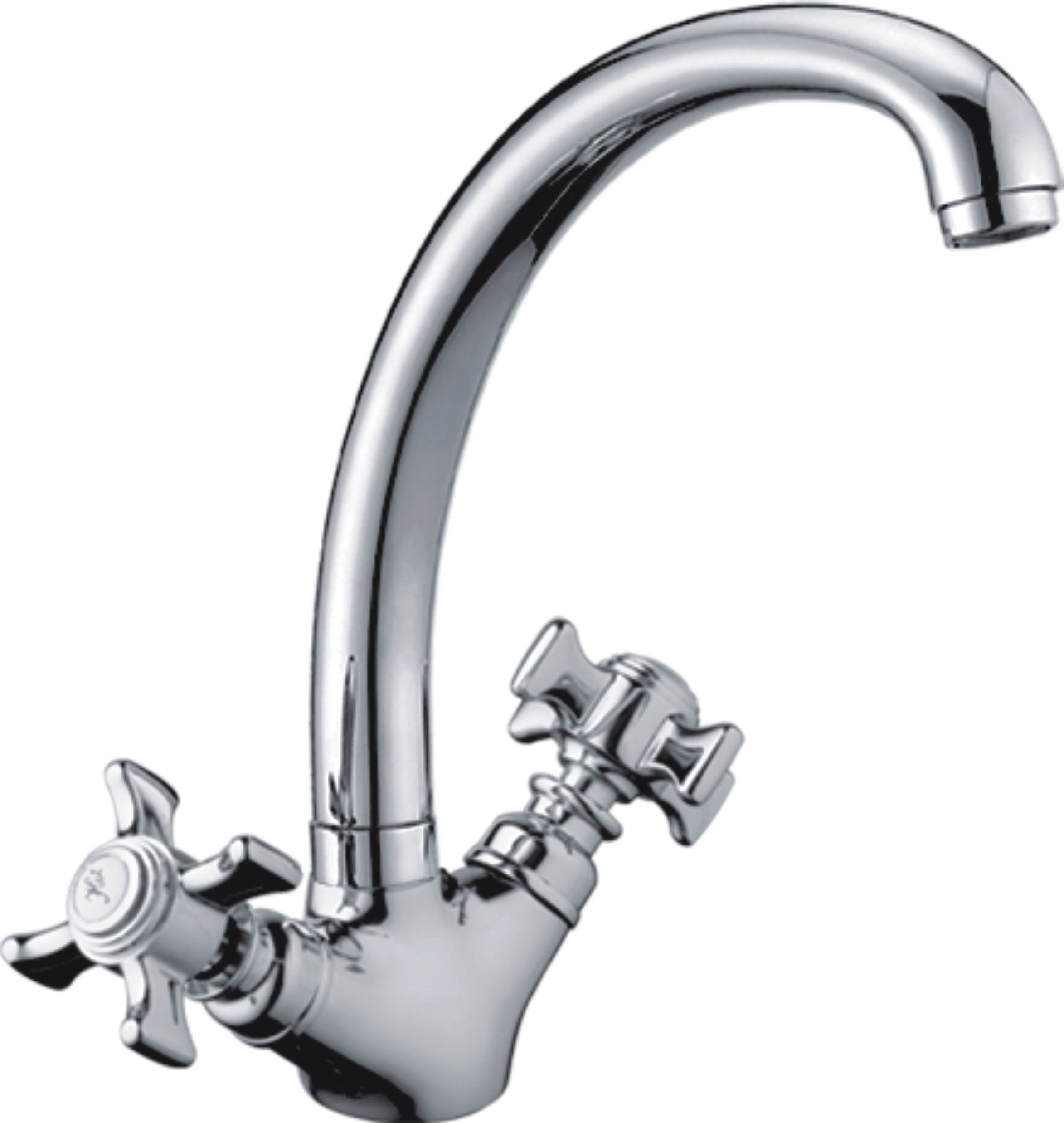 Смеситель для кухни/мойки HAIBA двухвентильный, поворотный, латунный, с высоким изливом, длина 234 мм, латунь, цвет хром