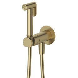 Смеситель с гигиеническим душем Cezares Leaf встраиваемый, однорычажный, керамический, без излива, с гибким шлангом/лейкой, латунь, цвет золотой матовый