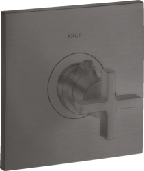 Смеситель для душа Axor Citterio HighFlow, термостатический, с крестообразной рукояткой, скрытого монтажа, настенный, без излива/шланга/лейки, квадратный, латунный, цвет шлифованный черный хром, с термостатом, встроенный/встраиваемый/термостатный