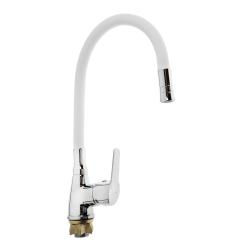 Смеситель для кухни/мойки Accoona, однорычажный, поворотный/гибкий, керамический, силиконовый излив, цинк, цвет белый/хром