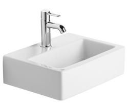 Раковина DURAVIT Vero WonderGliss, 45х35х16 см, накладная, медицинская, прямоугольная, санфарфор, цвет белый, с 1 отверстием под смеситель, антигрязевое покрытие, без перелива