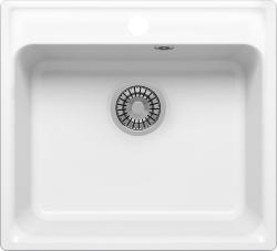 Мойка кухонная Polygran QuartzBond, 53х48 см, врезная, искусственный камень, прямоугольная, цвет туман, с отверстием под смеситель, слив-перелив, врезная в столещницу