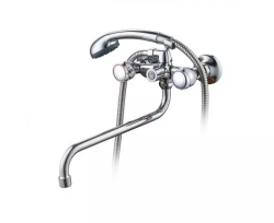 Смеситель для ванны/душа LEDEME настенный, двухвентильный, поворотный, латунный, длина излива 300 мм, латунь, цвет хром