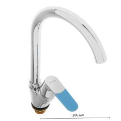 Смеситель для кухни/мойки Accoona, однорычажный, поворотный, керамический, длина излива 206 мм, латунь, цвет хром