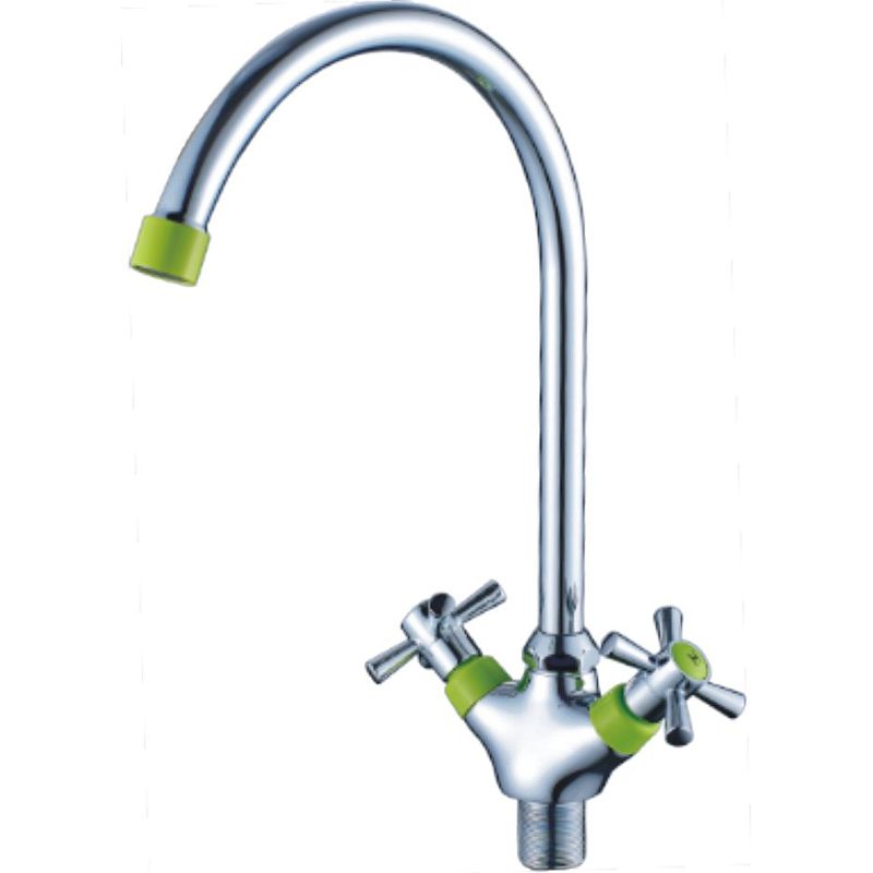 Смеситель для кухни/мойки HAIBA CRON двухвентильный, поворотный, длина 200 мм, силумин, цвет хром/зеленый