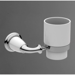 Стакан Art&Max Bianchi, с держателем, настенный, латунь/керамика, форма округлая, для зубных щеток в ванную/туалет/душевую кабину, цвет хром