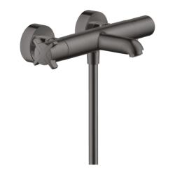 Смеситель для ванны Axor Citterio E, термостатический, внешнего/наружнего монтажа, настенный, неповоротный, латунный, длина излива 17,7 см, цвет шлифованный черный хром, без душевого шланга/лейки