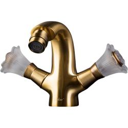 Смеситель для биде Boheme Camelia, двухвентильный, неповоротный, керамический, длина излива 120 мм, латунь, цвет бронза