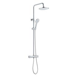 Душевая система Olives Termo, высота 1000-1400 мм, цвет хром, комплект: термостатический смеситель/тропический душ (с верхней лейкой)/стойка/лейка/шланг, наружного монтажа