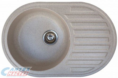 Мойка Novell Каролина MR03, 74х48,5 см, врезная, с сифоном, с крылом, из искусственного камня, овальная, цвет латте, без отверстия под смеситель, слив-перелив, для кухни, встроенная/встраиваемая в столешницу