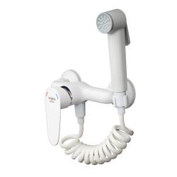 Смеситель с гигиеническим душем Melodia Moderno настенный, однорычажный, керамический, без излива, латунь, цвет белый MDV35151wt