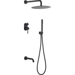 Душевая система Boheme Uno, встраиваемая, цвет черный, комплект: однорычажный, смеситель/излив/тропический душ (с верхней лейкой)/лейка/держатель лейки/шланг, встраиваемый (скрытый) монтаж