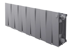Радиатор отопления Royal Thermo PianoForte 200 Silver Satin (12 секций) биметаллический, боковое подключение, для квартиры, дома, водяные, мощность 1212 Вт, настенный, серебристый