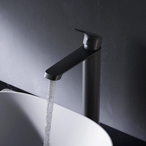 Смеситель для раковины/умывальника AM.PM Func, однорычажный, неповоротный, керамический, высокий, длина излива 170 мм, латунь, цвет черный