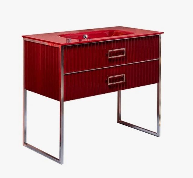Тумба под раковину моноблок Armadi Art Monaco, 100х50х84 см, напольная, цвет бордо глянец/хром, 2 выдвижных ящика, шкаф/шкафчик напольный, фурнитура Hettich, механизм доводчика, прямоугольная