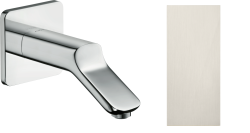 Излив для ванны Axor Urquiola, без переключателя на душ, настенный, неповоротный, латунь, цвет: под сталь, квадратный, длина излива 17,1 см, встраиваемый/встроенный, для смесителя/ванны/ванной/душевой, без смесителя