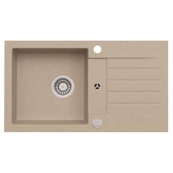Мойка кухонная ALVEUS GRANITAL GENESIS AMARO 130 G55 BEIGE 77x42x14 см, врезная, с  крылом, искусственный гранит, прямоугольная, цвет бежевый, с отверстием под смеситель