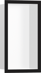 Полка Hansgrohe XtraStoris Individual 300/150/100, с дизайнерской рамой, размер 30х15х10 см, встраиваемая в нишу, форма прямоугольная, цвет матовый белый/черный, нержавеющая сталь, встроенная/настенная, шкаф/короб, в стену, для душа/ванной
