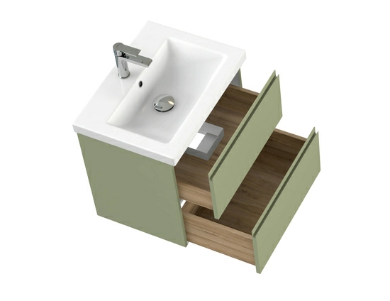 Тумба под раковину Cersanit MODUO 60 для MODUO 60, подвесная, цвет шалфей, 2 выдвижных ящика, прямоугольная