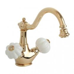 Смеситель для биде Migliore Olivia, двухвентильный, поворотный, длина 190 мм, керамический, латунь, цвет золото/белый