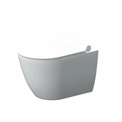 Унитаз подвесной Damixa Apollo, цвет белый, горизонтальный (прямой, в стену) выпуск, безободковый, санфарфор, с сиденьем микролифт, дюропласт, под скрытый бачок