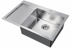 Мойка кухонная ZorG R, 78х51х20, нержавеющая сталь, прямоугольная, цвет: сатин, с отверстием под смеситель, с крылом, правосторонняя, слив-перелив, врезная