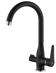 Смеситель для кухни/мойки ZorG Steel Hammer 910, под фильтр, однорычажный, поворотный, керамический картридж, длина излива 220 мм, латунь, цвет черный/хром