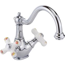 Смеситель для раковины Migliore Provance, двухвентильный, излив короткий, поворотный, длина 190 мм, керамический, латунь, цвет хром/с декором