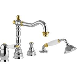 Смеситель для ванны/душа Migliore Oxford, на борт ванны, однорычажный, неповоротный, длина 210 мм, керамический, латунь, цвет хром/золото