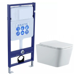 Комплект унитаза с инсталляцией Aquatek Либра New (Сет) c сиденьем микролифт, безободковый, без кнопки/крепежа