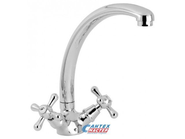 Смеситель для кухни/мойки Mofem 112 Treff двухвентильный, резиновый, с высоким поворотным изливом, длина 210 мм, латунь, цвет хром, кухонный, хромированный, вертикальный, кран, комплект, сантехника, водопроводные, размер, характеристики, высота