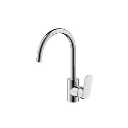 Смеситель для кухни/мойки Bravat Rhein, однорычажный, керамический, с поворотным изливом, длина излива 227 мм, латунь, цвет хром