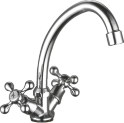 Смеситель для кухни/мойки LEDEME, двухвентильный, поворотный, силуминовый, длина излива 145 мм, силумин, цвет хром