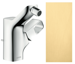 Смеситель для биде Axor Urquiola однорычажный, керамический, фиксированный излив, длина 10,4 см, латунь, цвет шлифованное золото, без шланга/лейки, с донным клапаном