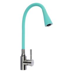 Смеситель для кухни/мойки Accoona, однорычажный, поворотный/гибкий, керамический, длина излива 350 мм, нержавеющая сталь, цвет бирюзовый/нержавеющая сталь