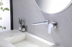 Смеситель для раковины/умывальника ABBER Insel скрытого монтажа, однорычажный, квадратный, неповоротный, длина излива 183 мм, латунь, цвет белый/хром