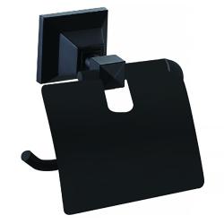 Держатель для туалетной бумаги AZARIO ALTRE, с крышкой, цвет: черный матовый, настенный, нержавеющая сталь, форма прямоугольная, для туалета/ванной, бумагодержатель