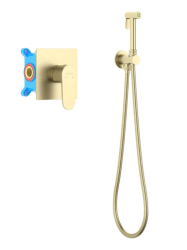 Смеситель с гигиеническим душем Aquatek Оберон встраиваемый, однорычажный, керамический, без излива, с гибким шлангом/лейкой, латунь, цвет шлифованное золото