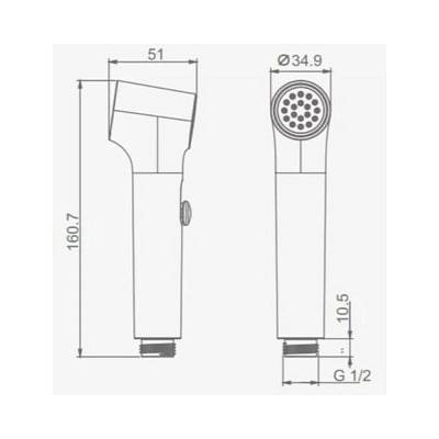 Гигиеническая лейка Raglo R460.05.06 ручная, с клавишей регулировки напора воды, круглая, 1 режим, цвет черный, пластик, для биде, к смесителю