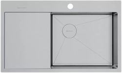 Мойка кухонная Omoikiri Akisame 86-IN-R Side, 51х86 см, врезная, из нержавеющей стали, прямоугольная, цвет нержавеющая сталь, с отверстием под смеситель, с крылом слева, слив-перелив, врезная в столещницу, для кухни