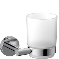 Стакан с держателем Lemark Beluga настенный, нержавеющая сталь/стекло матовое, округлый, для душа/ванны/зубных щеток, в ванную комнату, цвет хром LMA-8035S-C