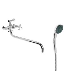 Смеситель для ванны/душа Accoona, настенный, двухвентильный, поворотный, керамический, длина излива 350 мм, латунь, цвет хром