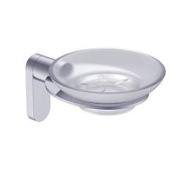 Мыльница Raglo R300.02 с держателем, настенная, стекло/нержавеющая сталь, круглая, для мыла, в ванную комнату, цвет хром
