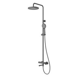 Душевая система Cezares Stylus высота 1507 мм, цвет черный матовый, комплект: однорычажный смеситель/поворотный излив/тропический душ (с верхней лейкой)/стойка/лейка/шланг, наружного монтажа