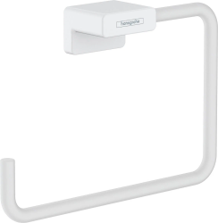 Полотенцедержатель Hansgrohe AddStoris, кольцевой, одинарный, настенный, поворотный, 12х18,9 см, металлический, форма прямоугольная, для полотенец, в ванную/туалет/душевую кабину, цвет матовый белый