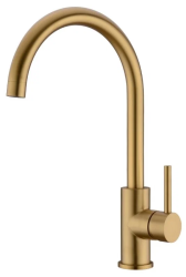 Смеситель для кухни/мойки EMAR, однорычажный, керамический картридж, высокий, с поворотным изливом, длина излива 210 мм, латунь, цвет золото