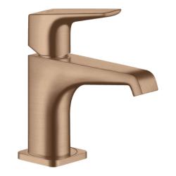 Смеситель для раковины/умывальника Axor Citterio E 90, однорычажный, с рычаговой рукояткой, фиксированный излив, длина излива 13,5 см, керамический, латунь, цвет шлифованное красное золото, с незапираемым сливным набором