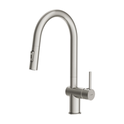 Смеситель для кухни/мойки Cersanit Brasko однорычажный, поворотный/выдвижной излив, керамический, высота 193 мм, длина 219 мм, латунь, цвет сатин