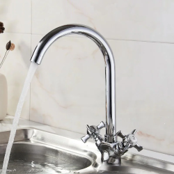 Смеситель для кухни/мойки LEDEME, двухвентильный, поворотный, силуминовый, длина излива 180 мм, силумин, цвет хром