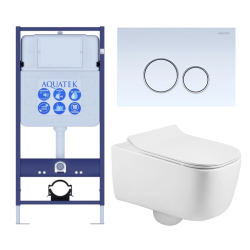 Комплект унитаза с инсталляцией Aquatek Лугано (Сет) c сиденьем микролифт, с клавишей смыва (кнопкой, клавишей двойного смыва) белая, комплект крепления